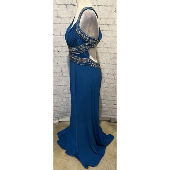 Vintage Niki Livas Women Formal Gown Size 12 Maxi Open Blue Evening Dress - Picture 5 of 13